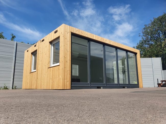 Youth Centre Container Classroom with floor-length windows