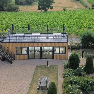 Shipping Container Wine Tasting Room - drone shot 2
