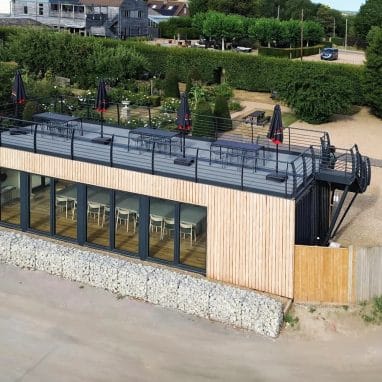 Shipping Container Wine Tasting Room - drone shot 1